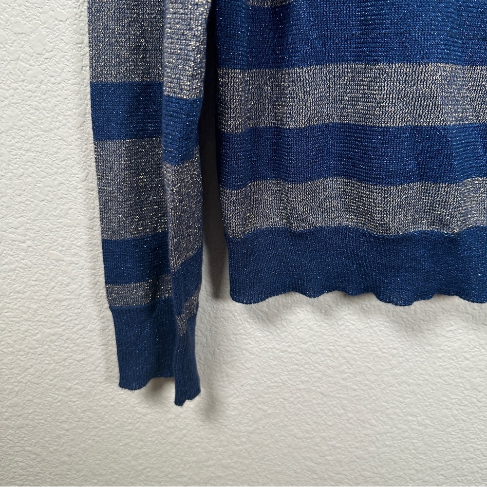 Anthropologie Striped Shimmer Polo‎ Blue Sz Medium - Picture 4 of 11